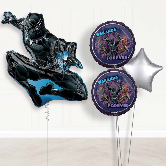 Black Panther Balloon Bouquet Delivered-Giant Balloon + 2 Themed Balloons + 1 Plain Balloon 