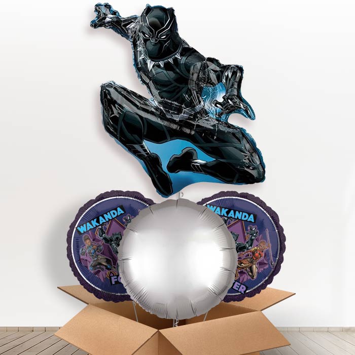 Black Panther Giant Helium Balloons in a Box-1 x Giant Balloon and 2 Themed Balloons and 1 Plain Balloon 