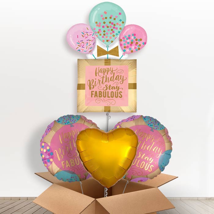Birthday Gift Shaped Helium Balloon in a Box-1 x Giant Balloon and 2 Themed Balloons and 1 Plain Balloon 