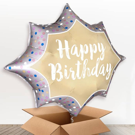 Satin Gold Burst Happy Birthday Helium Balloon in a Box - 1 x Giant Balloon | Party Save Smile
