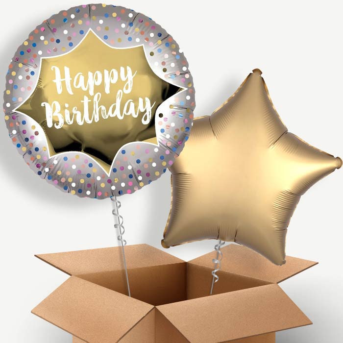 Happy Birthday Gold Helium Balloon Pair | Party Save Smile