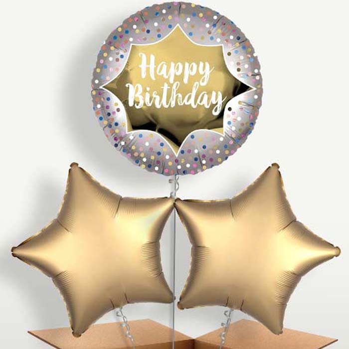 Happy Birthday Gold Balloons in a Bunch Inflated with Helium | Party Save Smile