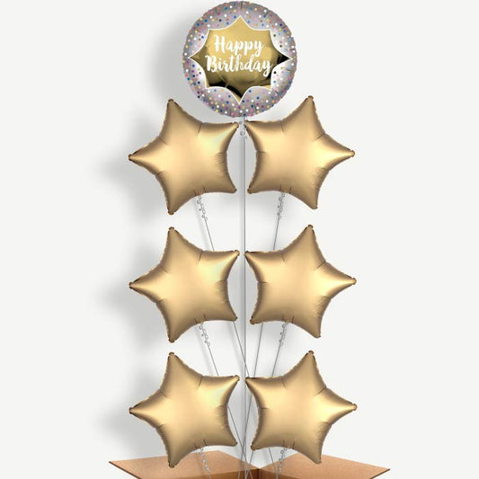 Happy Birthday Gold Balloon Arrangement Inflated with Helium | Party Save Smile