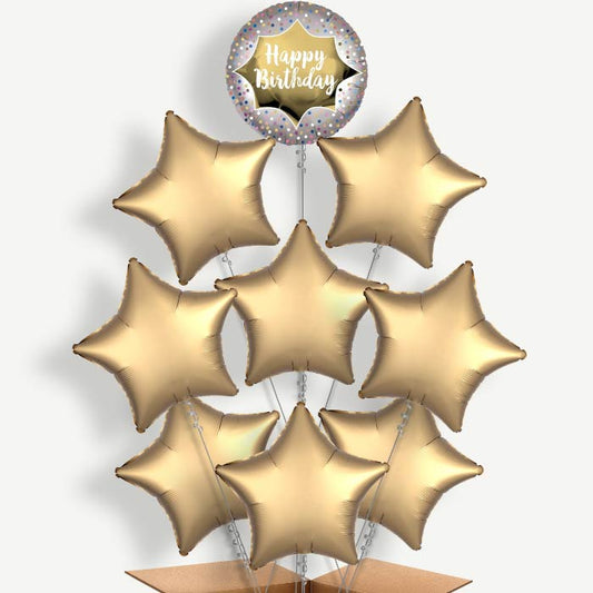 Happy Birthday Gold Balloon Bundle Inflated with Helium | Party Save Smile