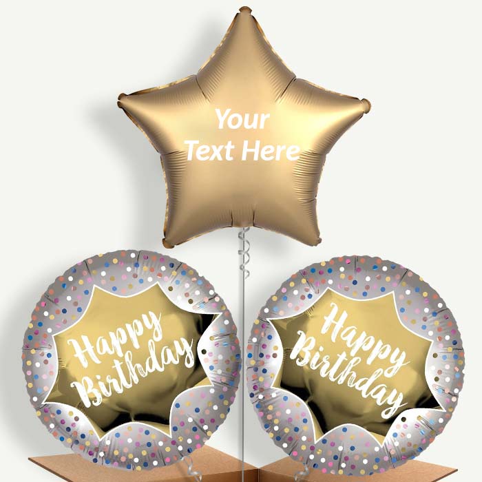 Personalisable Happy Birthday Gold Helium Balloons | Party Save Smile