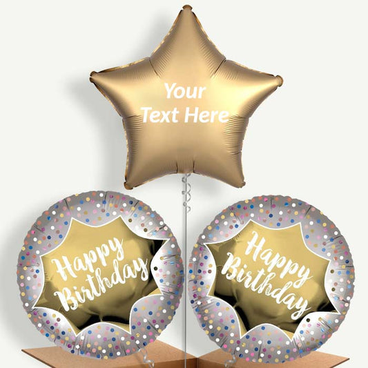 Personalisable Happy Birthday Gold Helium Balloons | Party Save Smile