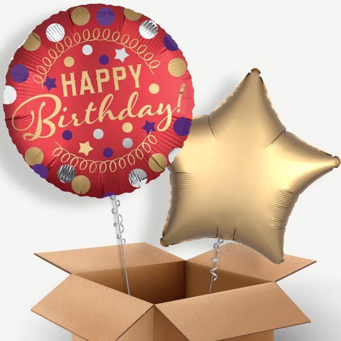 Red Satin Happy Birthday Helium Balloon Couple | Party Save Smile