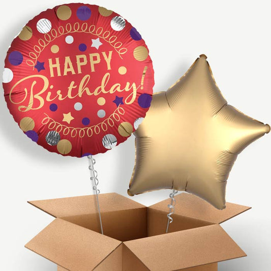 Red Satin Happy Birthday Helium Balloon Couple | Party Save Smile