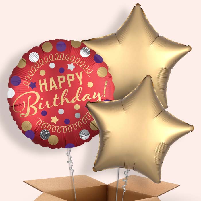 Red Satin Happy Birthday Helium Balloon in a Box - 3 Balloons | Party Save Smile