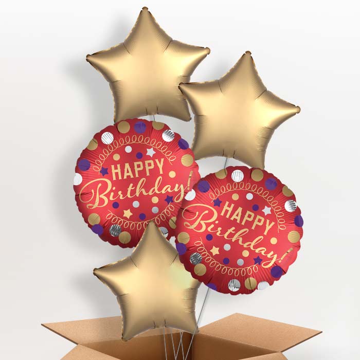 Red Satin Happy Birthday Helium Balloon in a Box - 5 Balloons | Party Save Smile