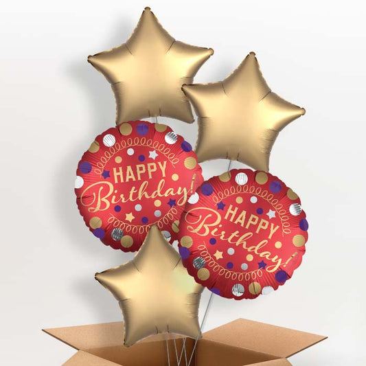 Red Satin Happy Birthday Helium Balloon in a Box - 5 Balloons | Party Save Smile