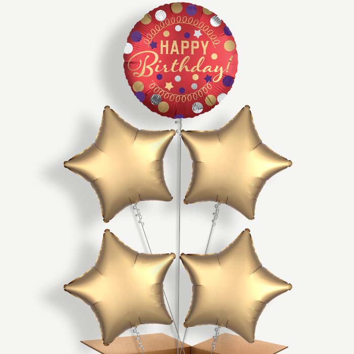 Red Satin Happy Birthday Helium Cluster Balloons | Party Save Smile
