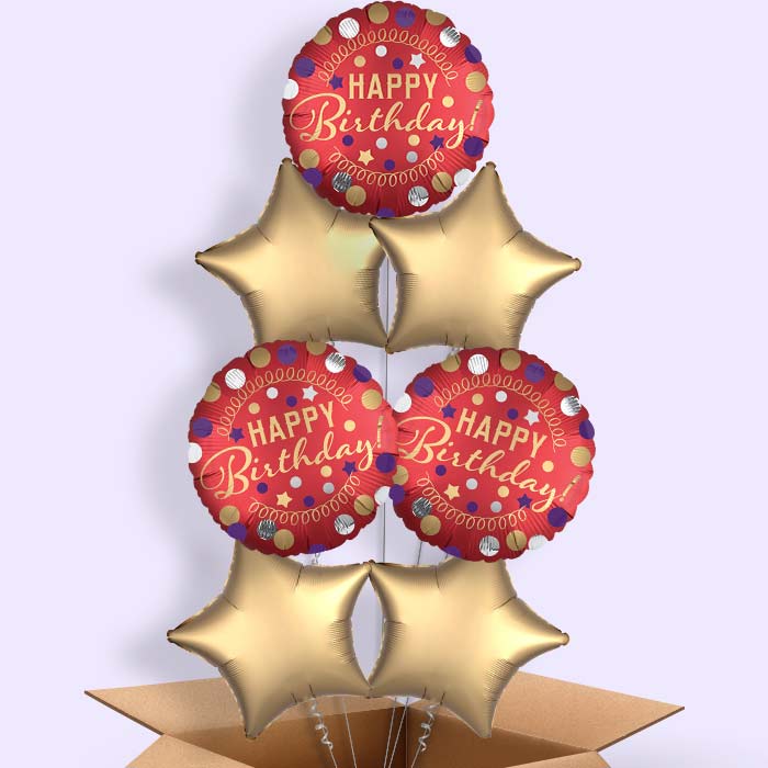 Red Satin Happy Birthday Helium Balloon in a Box - 7 Balloons | Party Save Smile