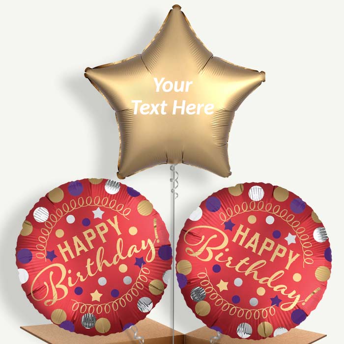 Personalisable Red Satin Happy Birthday Helium Balloons | Party Save Smile