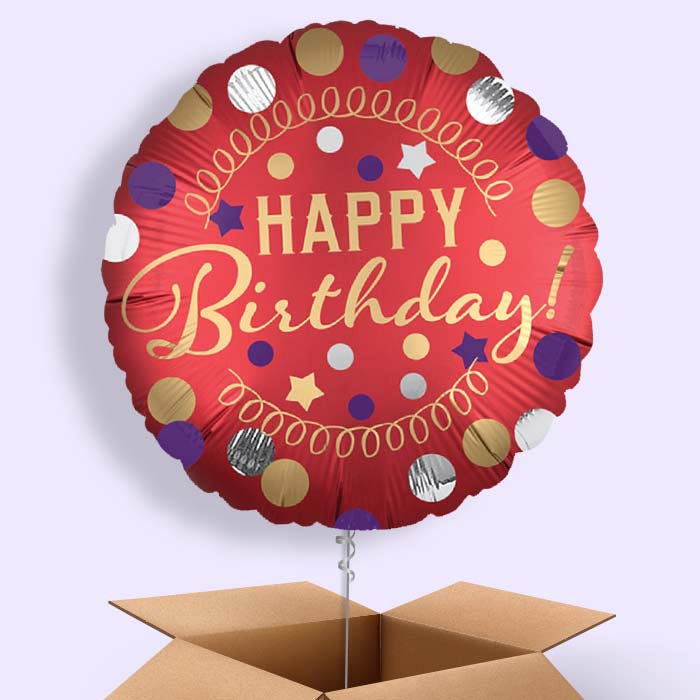 Red Satin Happy Birthday Helium Balloon in a Box - 1 Balloon | Party Save Smile