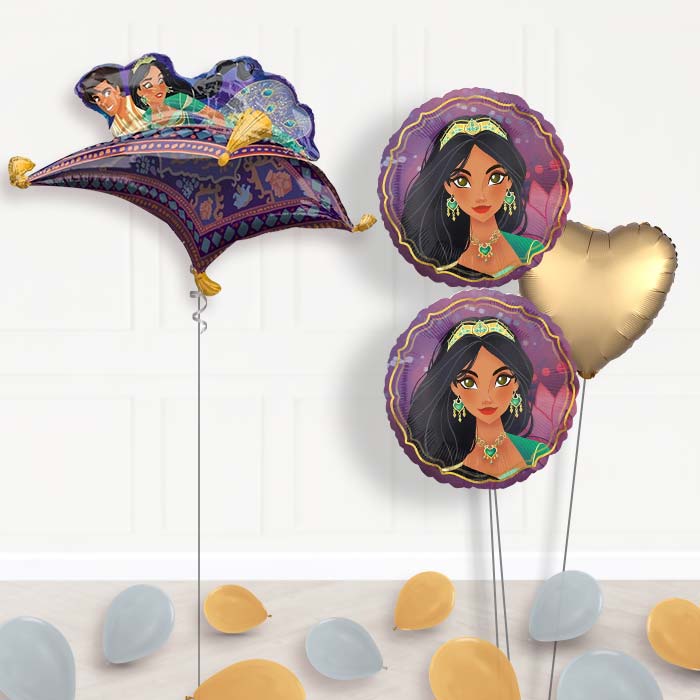 Princess Jasmine Helium Balloon Bouquet-Giant Balloon + 2 Themed Balloons + 1 Plain Balloon + Mini Balloons 