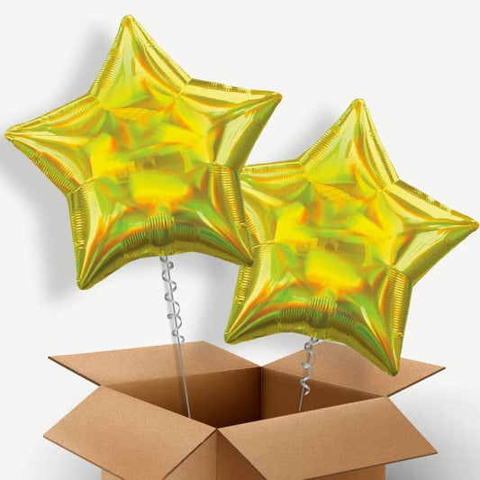 Yellow Iridescent Star Helium Balloon Two | Party Save Smile