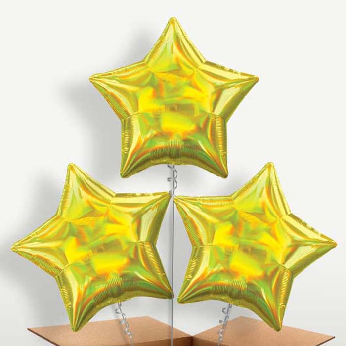 Yellow Iridescent Star Helium Bunch of Balloons | Party Save Smile