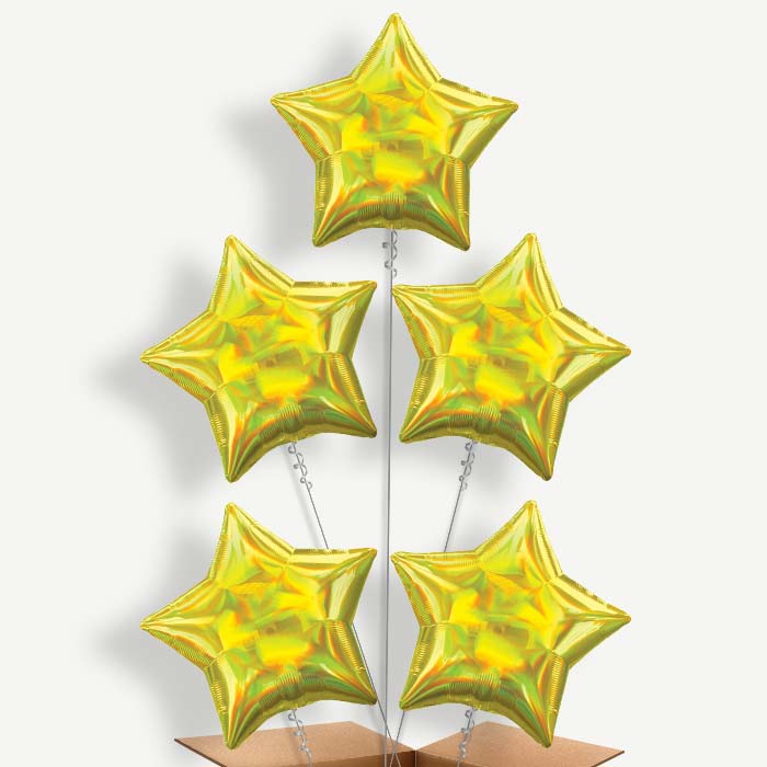 Yellow Iridescent Star Helium Balloon Cluster  | Party Save Smile