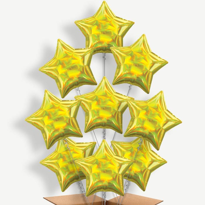 Yellow Iridescent Star Helium Balloon Bundle | Party Save Smile