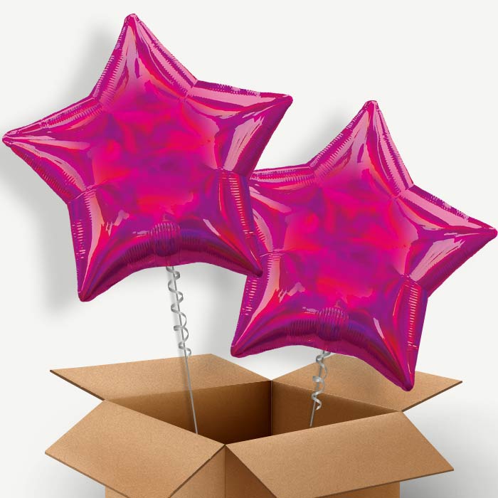 Hot Pink Iridescent Star Helium Balloon Pair | Party Save Smile