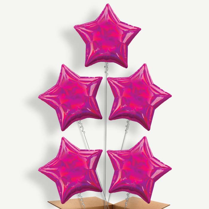 Hot Pink Iridescent Star Helium Cluster Balloons | Party Save Smile