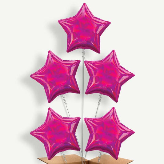 Hot Pink Iridescent Star Helium Cluster Balloons | Party Save Smile