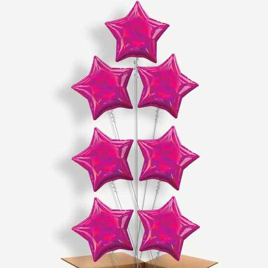 Hot Pink Iridescent Star Helium Balloon Arrangement | Party Save Smile