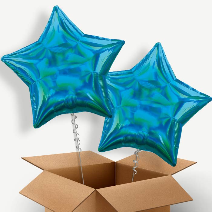 Cyan Blue Iridescent Star Helium Balloon Duo | Party Save Smile