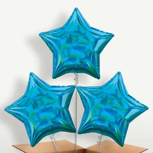 Cyan Blue Iridescent Star Bunch of Balloons | Party Save Smile