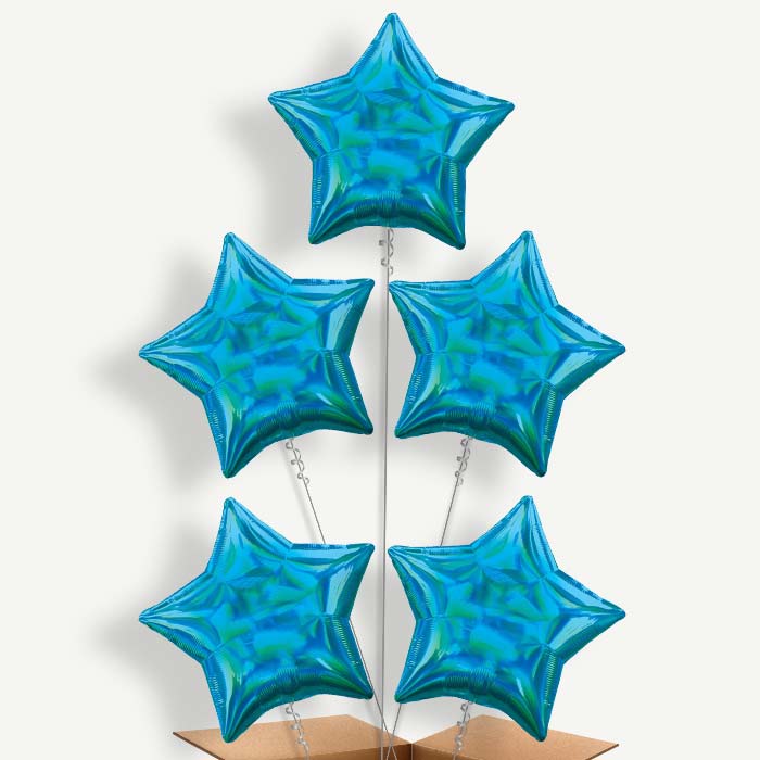 Cyan Blue Iridescent Star Helium Cluster Balloons | Party Save Smile