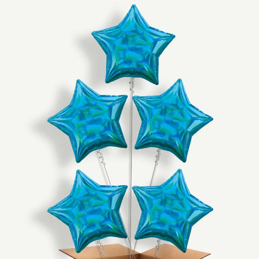Cyan Blue Iridescent Star Helium Cluster Balloons | Party Save Smile