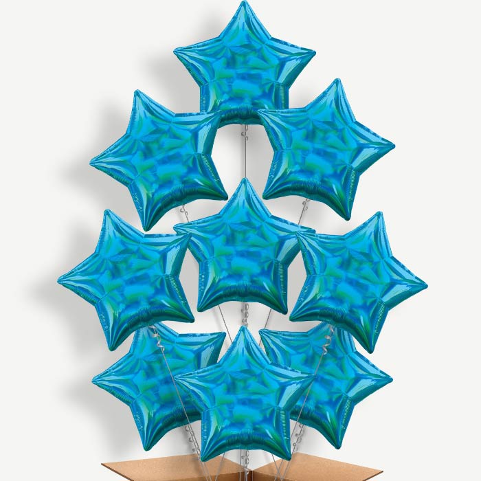 Cyan Blue Iridescent Star Helium Balloon Bundle | Party Save Smile