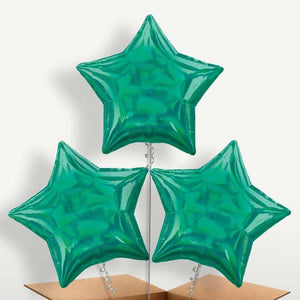 Dark Green Iridescent Star Bunch of Balloons (Trio)