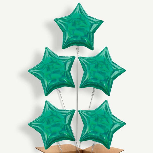 Dark Green Iridescent Star Helium Cluster Balloons | Party Save Smile