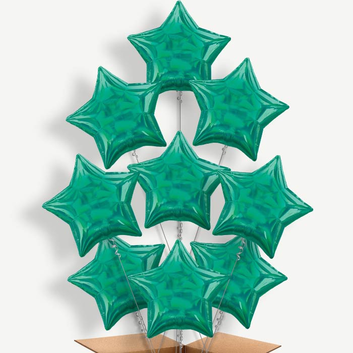 Dark Green Iridescent Star Helium Balloon Bundle | Party Save Smile