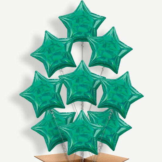 Dark Green Iridescent Star Helium Balloon Bundle | Party Save Smile