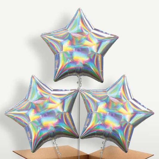 Iridescent Star Balloon Bunches inflated with Helium | Party Save Smile