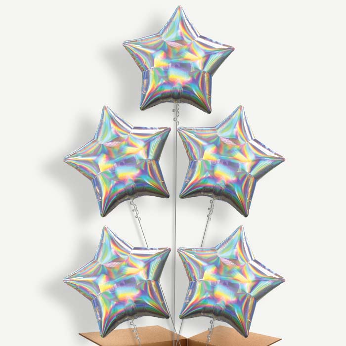 Iridescent Star Balloon Clusters Inflated with Helium | Party Save Smile
