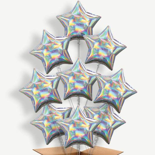 Iridescent Star Balloon Bundle Inflated with Helium | Party Save Smile