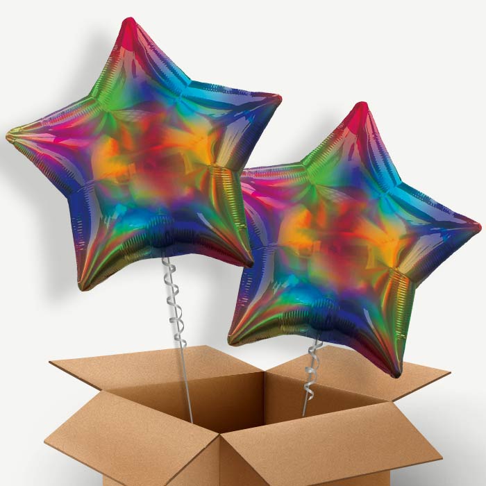 Rainbow Iridescent Star Helium Balloon Couple | Party Save Smile