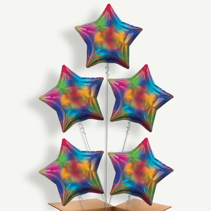 Rainbow Iridescent Star Helium Cluster Balloons | Party Save Smile