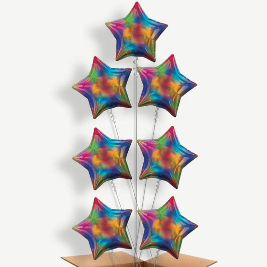 Rainbow Iridescent Star Helium Balloon Arrangement | Party Save Smile