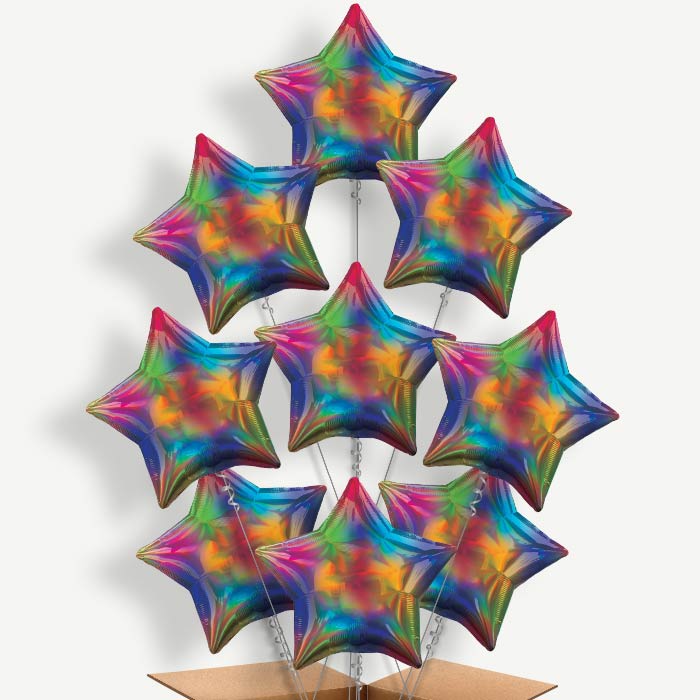 Rainbow Iridescent Star Helium Balloon Bundle | Party Save Smile