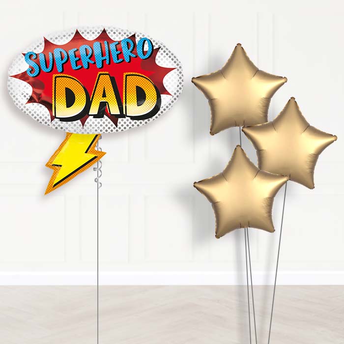 Superhero Dad Helium Balloon Bouquet Delivered Inflated - Plain Bouquet | Party Save Smile