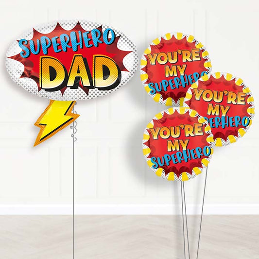 Superhero Dad Helium Balloon Bouquet Delivered Inflated - Themed Bouquet | Party Save Smile