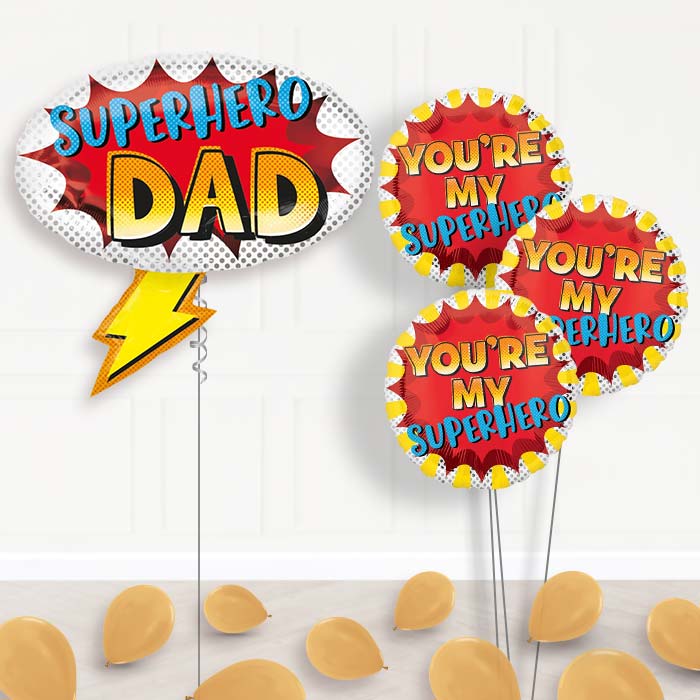 Superhero Dad Helium Balloon Bouquet Delivered Inflated - Themed Bouquet and Latex | Party Save Smile