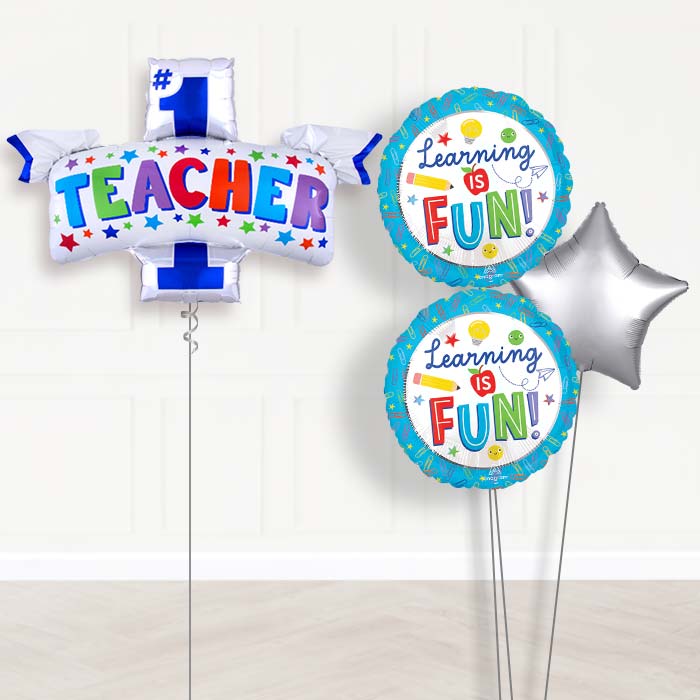 #1 Teacher Balloon Bouquet Delivery-Giant Balloon + 2 Themed Balloons + 1 Plain Balloon 
