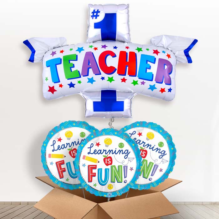 #1 Teacher Helium Balloon in a Box - with 3 Themed Balloons | Party Save Smile