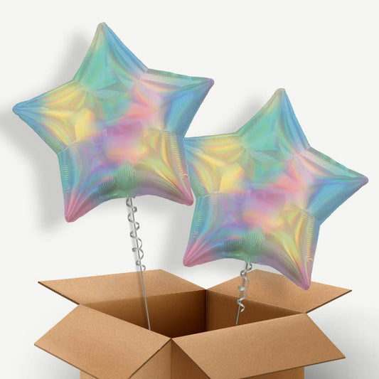 Pastel Rainbow Iridescent Star Helium Balloon Couple | Party Save Smile